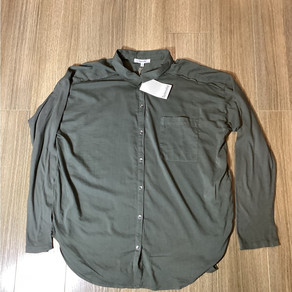 Splendid Women’s Dark Green Casual Button-Down Shirt –‎ Size L - NWT